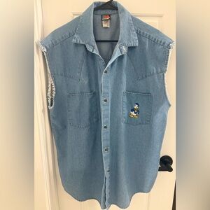 Men’s Vintage Mickeys Unlimited with Embroidered Donald Denim Sleeveless Shirt